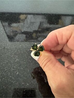 Gold-Plated Green chrome diopside Clover Ring - Women Jewelry